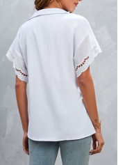 White tops,Plain Color tops,Patchwork White V Neck Short Sleeve T Shirt