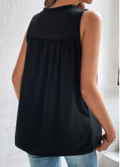 Black tops,Plain Color tops,Patchwork Black Round Neck Sleeveless Tank Top