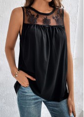 Patchwork Black Round Neck Sleeveless Tank Top