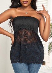 Lace Smocked Black Bandeau Tank Top