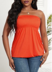 Orange tops,Plain Color tops,Ruched Orange Bandeau Sleeveless Camisole Top