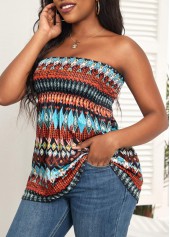 Multi Color tops,Tribal tops,Ruched Tribal Print Multi Color Bandeau Tank Top