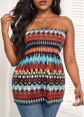 Multi Color tops,Tribal tops,Ruched Tribal Print Multi Color Bandeau Tank Top