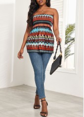 Multi Color tops,Tribal tops,Ruched Tribal Print Multi Color Bandeau Tank Top