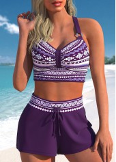 Lilafarbenes Bikini-Set mit Metallring und Tribal-Print