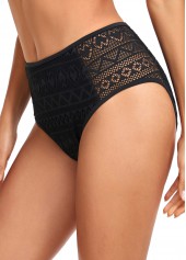 Black swimwear,Plain Color swimwear,ROTITA Black Mid Waisted Lace Stitching Bikini Bottom