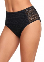Black swimwear,Plain Color swimwear,ROTITA Black Mid Waisted Lace Stitching Bikini Bottom