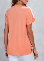 Dusty Pink tops,Contrast Color tops,Patchwork Dusty Pink V Neck T Shirt