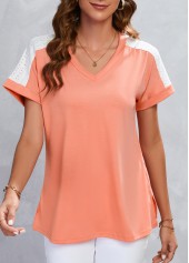 Patchwork Dusty Pink V Neck T Shirt