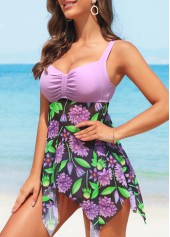 Light Purple swimwear,Floral swimwear,Plants swimwear,Handkerchief Hem Light Purple Swimdress and Panty