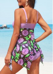 Light Purple swimwear,Floral swimwear,Plants swimwear,Handkerchief Hem Light Purple Swimdress and Panty