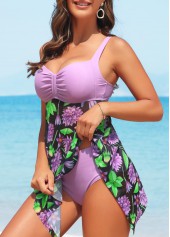 Light Purple swimwear,Floral swimwear,Plants swimwear,Handkerchief Hem Light Purple Swimdress and Panty