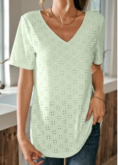 Light Green tops,Plain Color tops,ROTITA Lace Light Green Round Neck T Shirt
