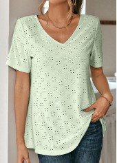 Light Green tops,Plain Color tops,ROTITA Lace Light Green Round Neck T Shirt