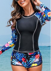 Tie Navy Tropical Plants Print Tankini Set