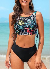 Drawstring Multi Color Floral Print Bikini Set