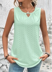 Light Green tops,Plain Color tops,ROTITA Cut Out Light Green Round Neck Tank Top