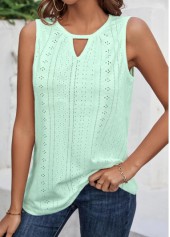 Light Green tops,Plain Color tops,ROTITA Cut Out Light Green Round Neck Tank Top