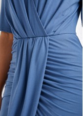 Dusty Blue dresses,Plain Color dresses,Party dresses,Elegant dresses,ROTITA Ruched Dusty Blue High Low Bodycon Dress