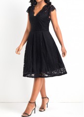 Black dresses,Plain Color dresses,Lace Black V Neck Sleeveless Dress
