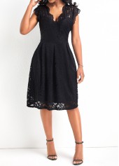 Black dresses,Plain Color dresses,Lace Black V Neck Sleeveless Dress
