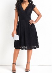 Lace Black V Neck Sleeveless Dress