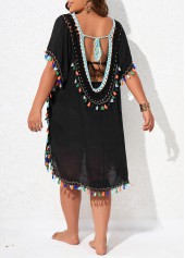 Black plus size,Contrast Color plus size,Plus Size Tassel Black V Neck Cover Up