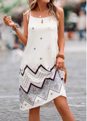 White dresses,Geometric dresses,Ditsy Floral dresses,Striped dresses,Tie Geometric Print White Short A Line Dress