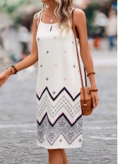 White dresses,Geometric dresses,Ditsy Floral dresses,Striped dresses,Tie Geometric Print White Short A Line Dress