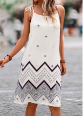 White dresses,Geometric dresses,Ditsy Floral dresses,Striped dresses,Tie Geometric Print White Short A Line Dress