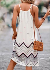 White dresses,Geometric dresses,Ditsy Floral dresses,Striped dresses,Tie Geometric Print White Short A Line Dress