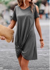 Dark Grey dresses,Plain Color dresses,Twist Dark Grey Short H Shape Dress