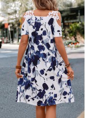 White dresses,Blue dresses,Floral dresses,Plants dresses,Patchwork Floral Print White Short A Line Dress