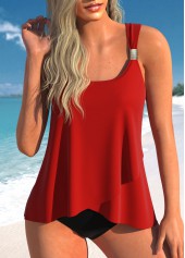 Cross Hem Wide Strap Red Tankini Set