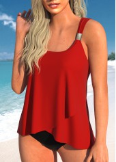 Red swimwear,Plain Color swimwear,ROTITA Cross Hem Wide Strap Red Tankini Top