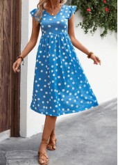 Sky Blue dresses,Dot dresses,Lightweigh Polka Dot Sky Blue V Neck Dress