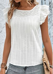 Patchwork White Round Neck Short Sleeve T Shirt