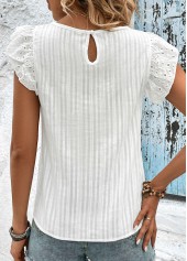 White tops,Plain Color tops,Patchwork White Round Neck Short Sleeve T Shirt