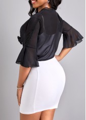 Black outerwear & coats,Plain Color outerwear & coats,Lace Black Three Quarter Length Sleeve Coat