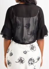 Black outerwear & coats,Plain Color outerwear & coats,Ruffle Black Tie Front Half Sleeve Coat