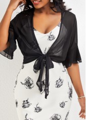 Ruffle Black Tie Front Half Sleeve Coat