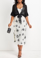 Black outerwear & coats,Plain Color outerwear & coats,Ruffle Black Tie Front Half Sleeve Coat