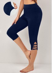 Navy Mid Waisted Elastic Waist Capri Leggings