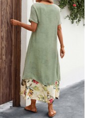 Sage Green dresses,Beige dresses,Plants dresses,Floral dresses,Everyday dresses,Casual dresses,Fake 2in1 Leaf Print Sage Green Dress