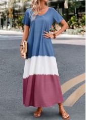 Dusty Blue dresses,Contrast Color dresses,Umbrella Hem Dusty Blue A Line Maxi Dress