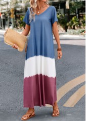 Dusty Blue dresses,Contrast Color dresses,Umbrella Hem Dusty Blue A Line Maxi Dress