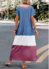 Dusty Blue dresses,Contrast Color dresses,Umbrella Hem Dusty Blue A Line Maxi Dress