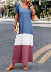 Dusty Blue dresses,Contrast Color dresses,Umbrella Hem Dusty Blue A Line Maxi Dress