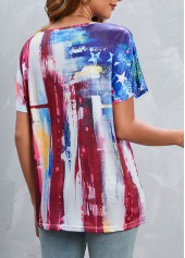 Multi Color tops,Flag tops,Lightweight Flag Print Multi Color T Shirt