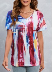 Multi Color tops,Flag tops,Lightweight Flag Print Multi Color T Shirt